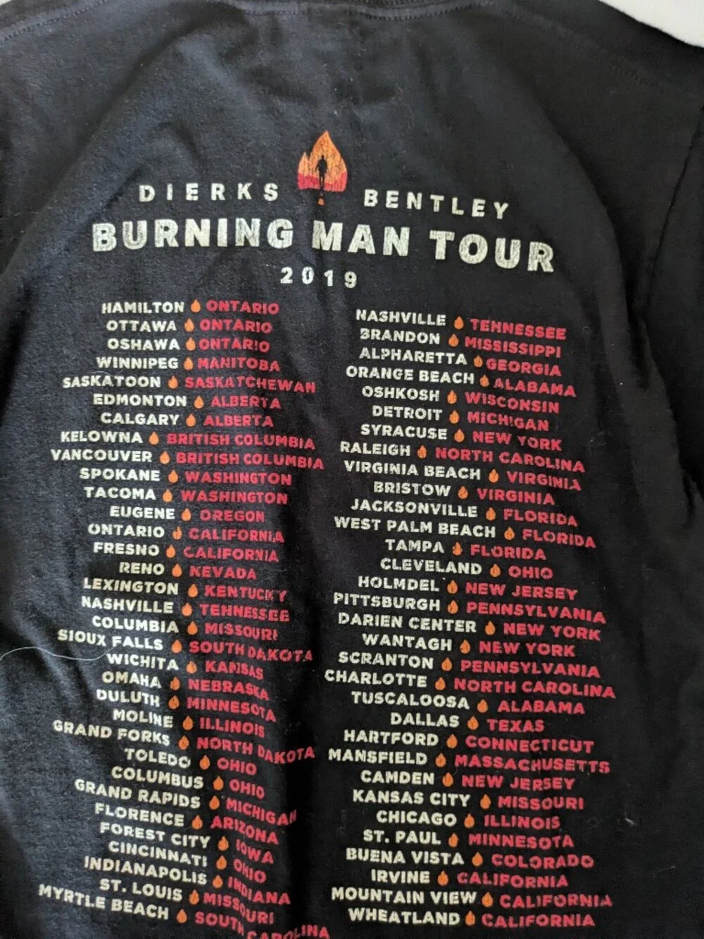 Dierks Bentley Live In Concert Tour 2019 T-Shirt. Burning Man.